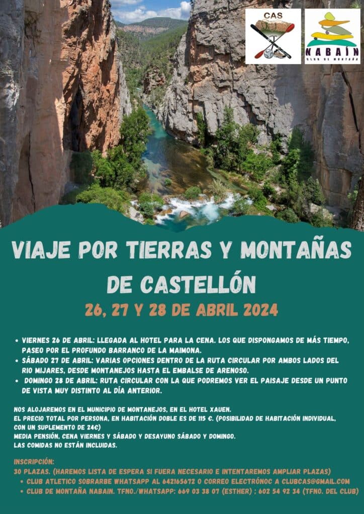 VIAJE POR TIERRAS Y MONTAÑAS DE CASTELLÓN. 26, 27 y 28 de abril de 2024